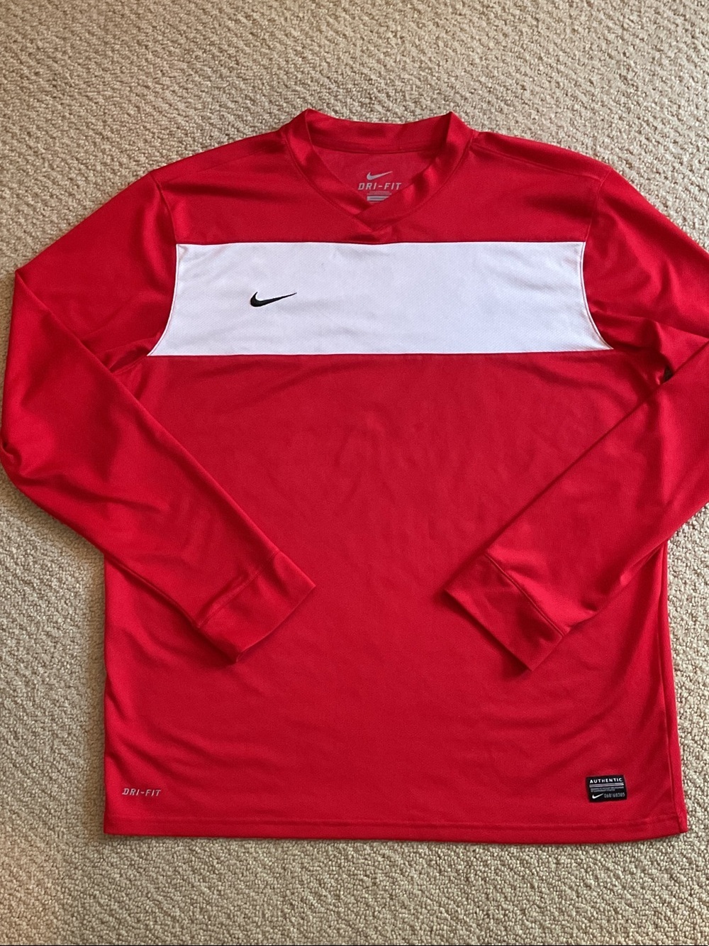 Nike Red Long-Sleeve Dri-FIT Shirt with White Chest Panel
